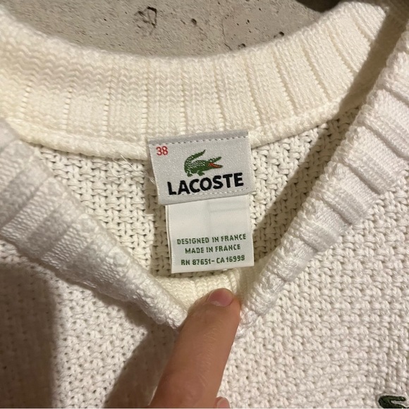 Lacoste Womens Cotton Embroidered Logo Detail Tight-Knit Sweater Cream Size 38 - Picture 5 of 10